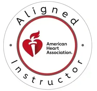 American Heart Association Aligned Instructor Logo with Heart and Torch Symbol